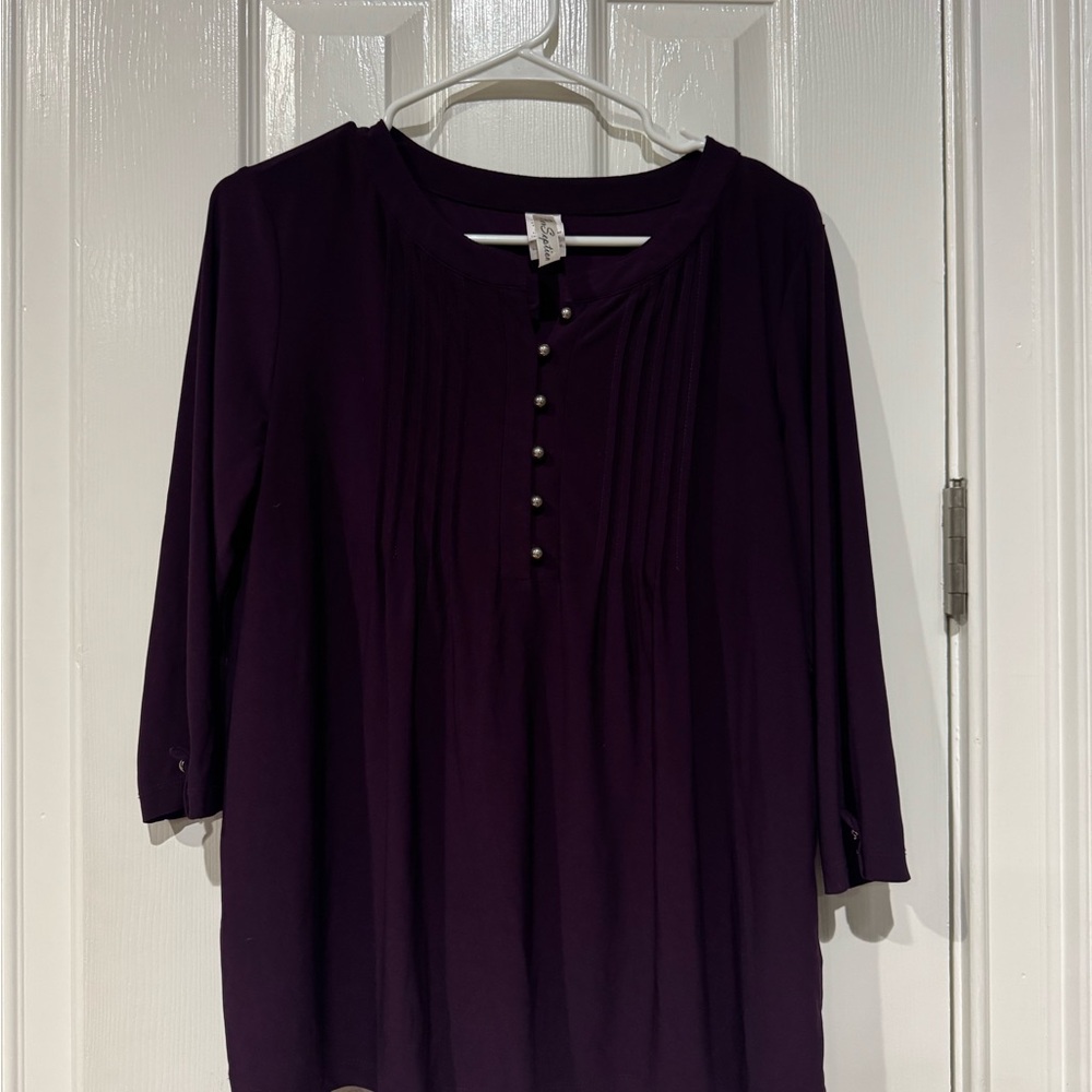 Perseption Deep Purple Blouse with Button Accents